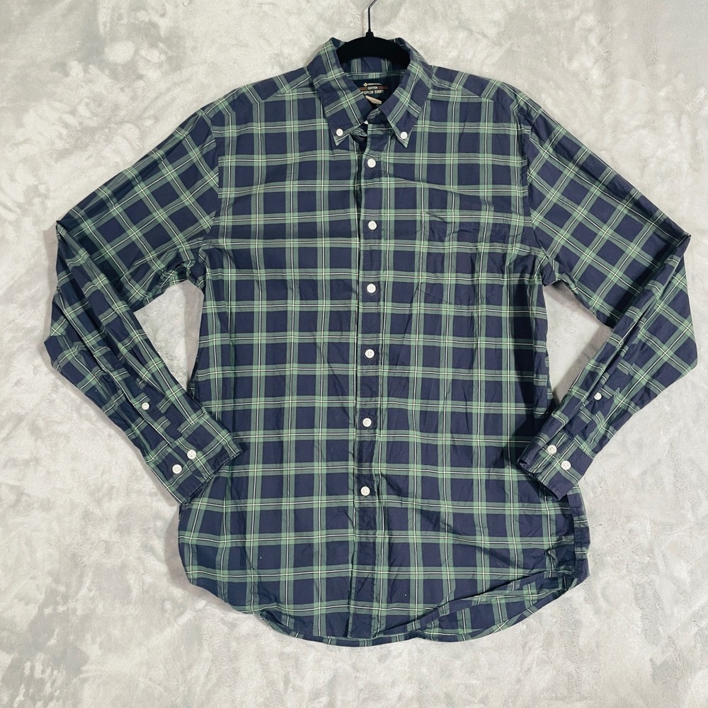 Member's Mark Button Down Shirt Mens M Cotton Poplin Plaid Green Blue Excellent